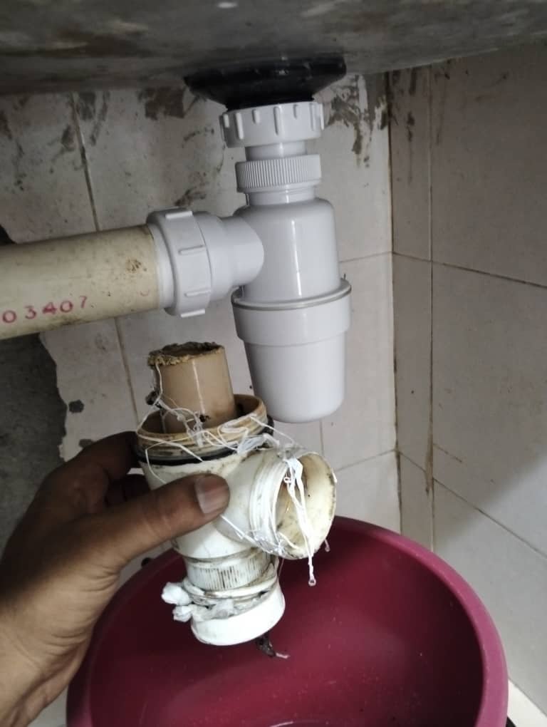 Kitchen sink drainage work